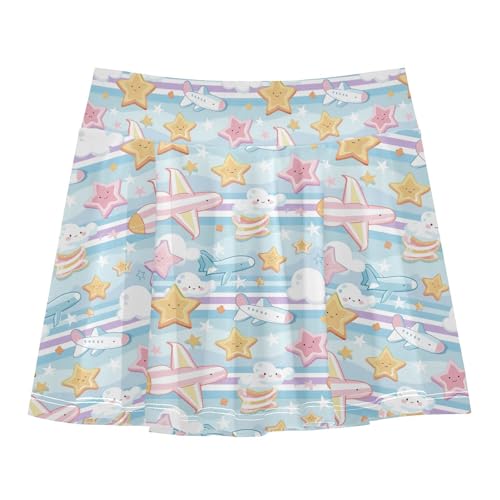 visesunny Girl's Golf Skirt Athletic Cute Airplane Star Cloud Tennis Skort Sport Activewear with Double Layer Pockets