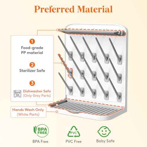 Image of Lifewit Large Baby Bottle Drying Rack 15 Hooks, Newborn Essentials Must Haves, Bottle Storage Organizer for Countertop, Cabinet, Rack Dryer Holder for Pacifiers, Pump Parts, Baby Stuff
