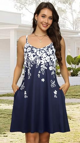 Image of elescat Womens Summer Dresses Spaghetti Strap V Neck Casual Sleeveless Sundress Beach Cover Ups with Pockets 2026