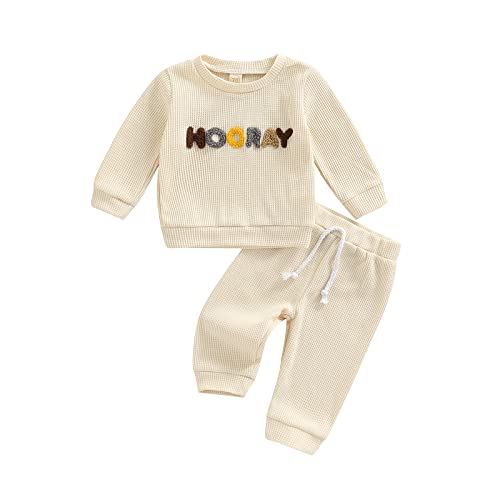 Image of One opening Toddler Baby Boy Girl Clothes Outfits Ribbed Long Sleeve Pullover Sweatshirts Pants Newborn Girl Outfit Set