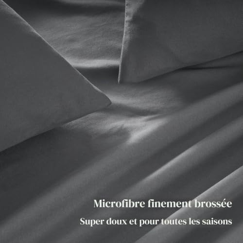 Housse de couette 240x220 polyester microfibre grise avec parure de lit 3 pièces