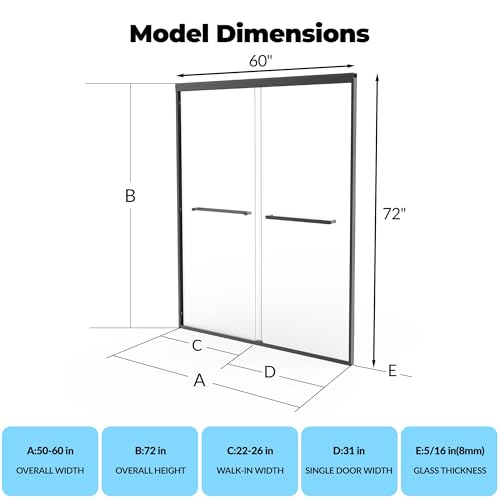 Image of GarveeTech 56 inch-60 inch W x 72 inch H Double Sliding Shower Door, Semi-Frameless Bypass Bathroom Door with 5 /16 inch(8mm) Tempered Glass,Matte Black Finish for Walk-in Shower