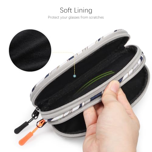 Image of Double Eyeglasses Case Soft Portable Zipper Sunglasses Pouch with Keychain Clip for Men Women
