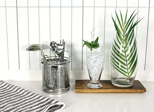 Lenith Stainless Steel Kitchen Round Utensil Holder - Weighted Base For Stability - Utensil Crock With Removable Divider For Easy Cleaning (Round Tulip) #TOP4