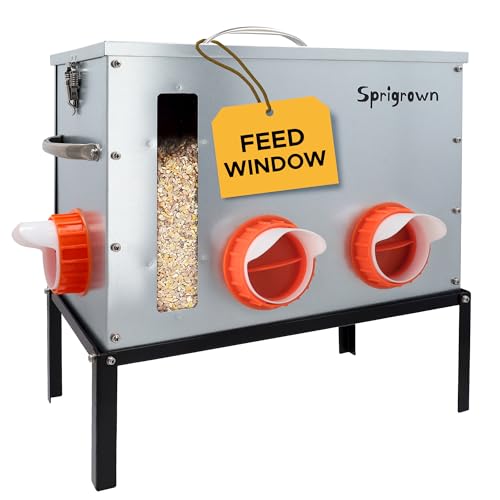 Metal Chicken Feeder 40lb, No Waste Automatic Chicken Feeder with Window, Galvanized Large Capacity Poultry Equipment, Rodent Proof, Rat Proof, Weatherproof Silo, Outdoor Coop, Comederos para Gallinas