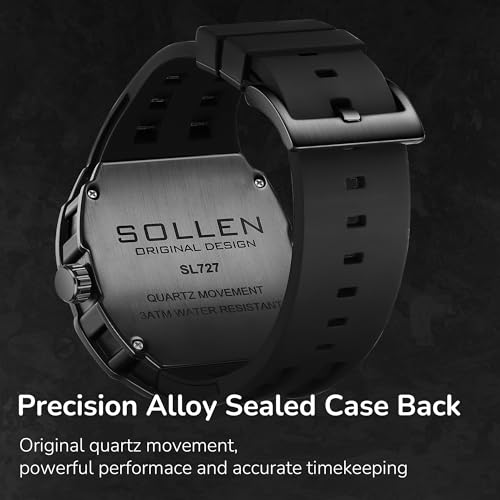 Image of Men's Tonneau Watches, Black Stylish Cool Minimalist Quartz Analog Watch | Tonneau Shape, Luminous Hands & Markers, Silicone Band, 30M Water Resistant, 42.5x50.5mm Precision Alloy Case, Ideal Gift
