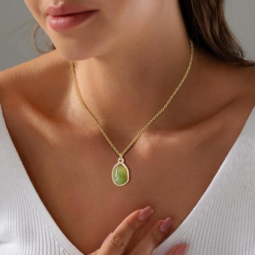 Gemstone Pendant Necklace, Crystal Necklace Teardrop Pendant Necklace Stone Bezel Pendant Necklace Stainless Steel Adjustable Length 16 + 2 inch Jewelry Gifts for Women3