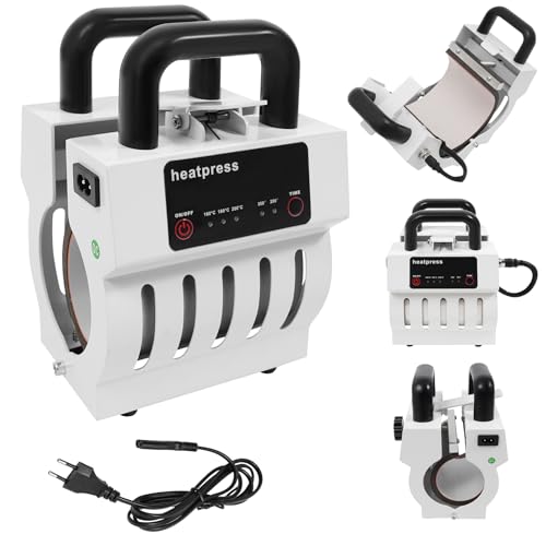 DHQCQL Prensa para tazas, 350 W, 220 V, prensa de sublimación con luces indicadoras, ajuste de temperatura y tiempo, prensa de calor para tazas de 10-11 oz, vasos, vasos de acero inoxidable, tazas de