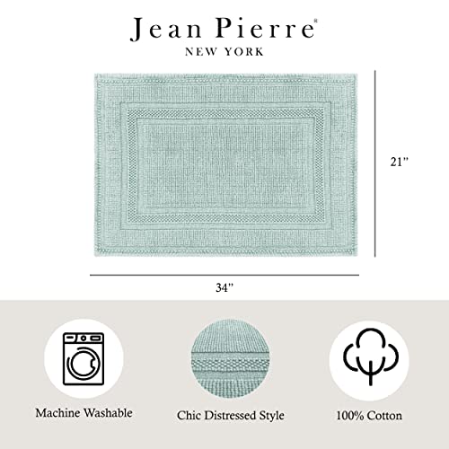 Jean Pierre – Stonewash Racetrack Bath Rug | Cotton | Premium Bathroom Décor | Machine Washable | Highly Absorbent | Measures 21” X 34” | Marine Blue #TOP1