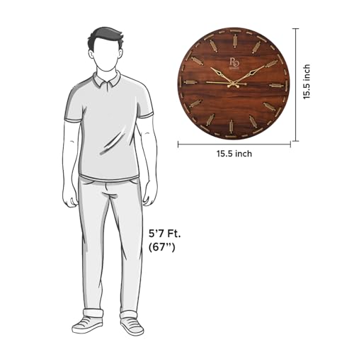 Image of Wooden Round Shape Wall Clock With Golden Hands and Golden Jute Rope Detailing | Elegant Silent Quartz Movement Anti Reflection Analog Vintage Clock for Home and Office (Brown, 15.5 Inch)