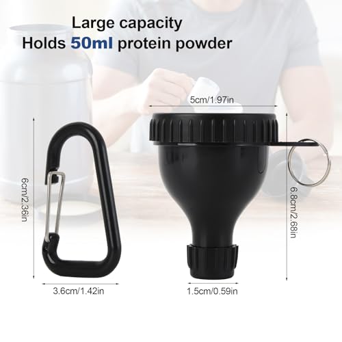 OUMASK 2 Pcs Protein Powder Container, Protein Powder Travel Container, Protein Powder Container to Go, Pre Workout/Gym Supplemen Keychain (Black, 50ml)