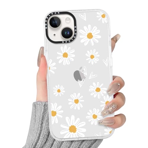 Yirlbey Transparente Funda para iPhone 14/iPhone 13 6,1', Aesthetic Flore Motive Corazón Dibujos Carcasa para Mujer, Silicona Flexible Parte Trasera de PC Case Antigolpes para iPhone13 Cover,Margarita