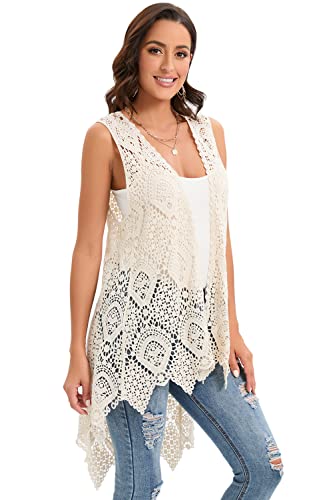 Women's Crochet Lace Vest Boho Sleeveless Kimono Irregular Hem Cardigan4
