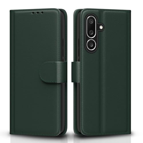 Image of Amazon basics Flip Cover for Samsung Galaxy M56 5G Leather Finish | Wallet Stand and Shock Proof | Inside TPU with Card Pockets | Complete Protection Flip Case(Green)