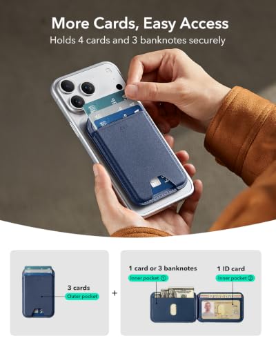 Image of ESR for MagSafe Wallet with Stand, RFID Blocking, MagSafe Ring Included, 5 Cards Holder for Phone Case, Slim Magnetic Wallet for iPhone 17e /17 /16 /15 /14 /13 /12 (Not for mini), Selected Samsung, Blue