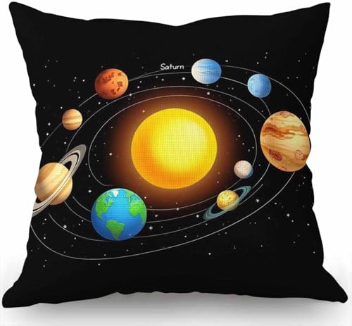 Swono Solar System Planets Stars and Milky Way Galaxy Space Cotton Linen Throw Pillow Case Cushion Cover Home Office Decorative for Sofa Living Room Square 18 X 18 Inches