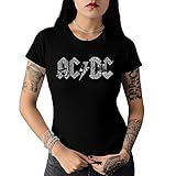 LA POP ART ACDC Song Title Word Art T-Shirt Women’s, Officially Licensed Black