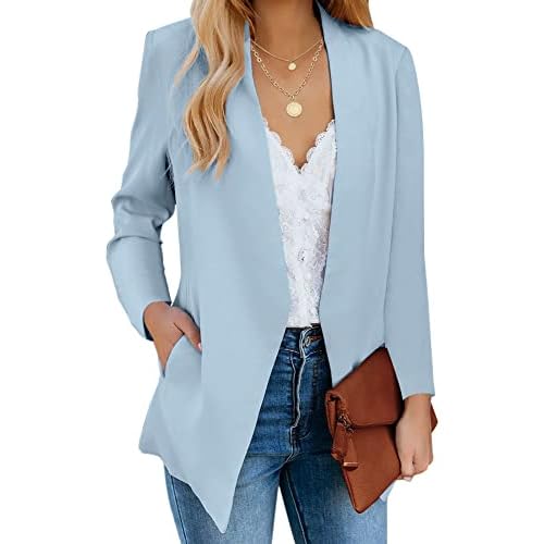 luvamia Women's Casual Long Sleeve Lapel Button Slim Work Office Blazer Jacket Large C Dream Blue