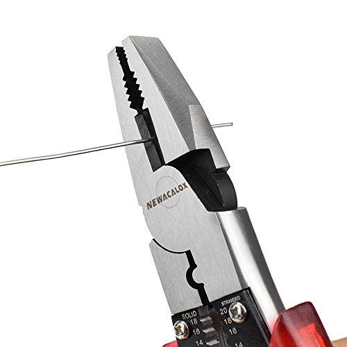 Lineman's Pliers, Combination Pliers with Wire Stripper/Crimper/Cutter Function, Heavy Duty Side Cutting High-Leverage Plier, 8 inch NEWACALOX