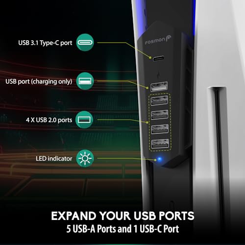 Image of 6-in-1 USB Hub Extender for PS5 Black by FosMon