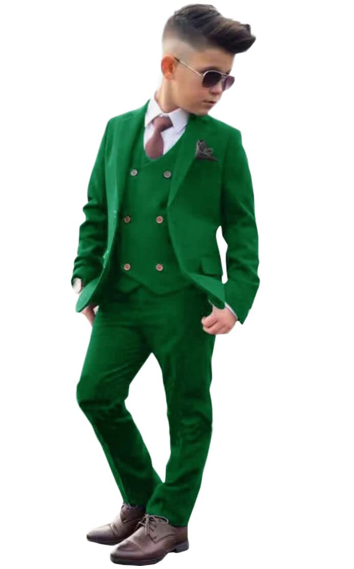 Formale Ragazzo Vestito 3 PC Peak Risvolto Fiore Ragazzi Smoking Blazer Gilet Pantaloni per Bambini Dresswear Suit
