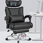 BASETBL Heavy Duty Office Chair, Big and Tall 440lbs 200kg Executive Computer Chair, 60cm Extra Wide Spring Seat Ergonomic Desk Chairs with Adjustable Headrest, Footrest & Lumbar Support, Black