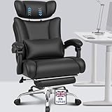 BASETBL Heavy Duty Office Chair, Big and Tall 440lbs 200kg Executive Computer Chair, 60cm Extra Wide Spring Seat Ergonomic Desk Chairs with Adjustable Headrest, Footrest & Lumbar Support, Black
