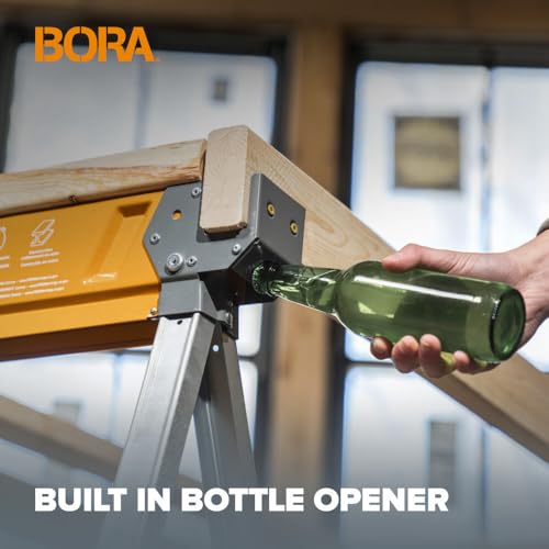 Image of BORA Workhorse Saw Horses 2 pack Folding Heavy Duty Metal Sawhorse with 2x4 Bracket Professional Saw Horse for Woodworking Carpenters Contractors PM-3350T