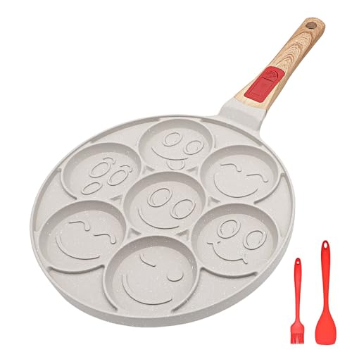 RANX INGST Sartén para Tortitas con Mango Extraíble, Molde de Panquecas Antiadherente 7 Agujeros 26 cm - Blanco