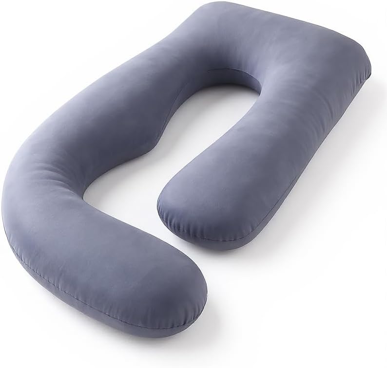 U-Shaped Pregnancy Pillow 57-inch Full Body Maternity Pillow for Sleeping, Back, Hip & Belly Support – Grey Pillow with Removable Washable Cover for Side Sleepers