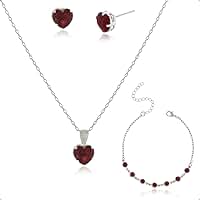 Kit Semijoia Banhado Prata 925 com Pulseira, Colar e Brinco Coração Vermelho