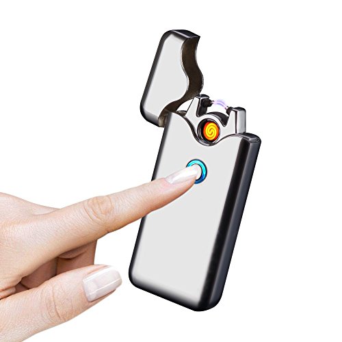 Pantheraa Feuerzeug, Plasma-Lichtbogen-Feuerzeug, Spule, elektrischer Zigarettenanzünder, 2-in-1, USB-wiederaufladbar, winddicht, flammenlos, elektrischer Lichtbogen, Zigarrenanzünder, silber