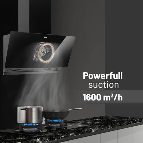 Image of Glen 75 cm 1600 m /hr BLDC Slant Kitchen Chimney |Intelligent Auto Clean |Wider Suction Area|(Hood Play 75,Touch & Gesture Control,Black) 1year comprehensive & 7 Year on motor (75)