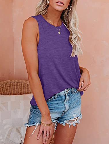 Bliwov Womens Tank Tops Crewneck Loose Fit Basic Solid Color Casual Summer Sleeveless Shirts Purple #TOP1