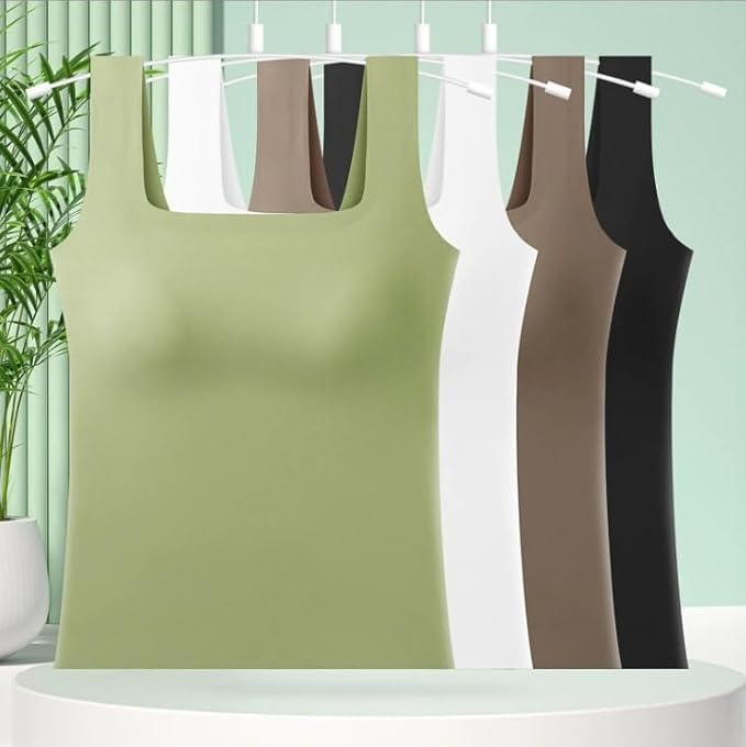 Image of SHAPERX Women Padded Camisole Workout Top| Tank Top with No Trace,Square Neck Seamless Vest,Elastic Shoulder Strap Camisole