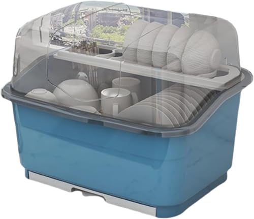 Geyaziu 水切りバスケット 器乾燥ボックス 水切りラック食器収納 食器棚 付き 水受けトレー付き 引き出し式 透明蓋付き 食器ドレンバスケット タテ置き 防塵 防汚 防虫 抗菌 水切りカゴ お茶碗収納ボックス ディッシュ収納 便利大容量 多機能 (X