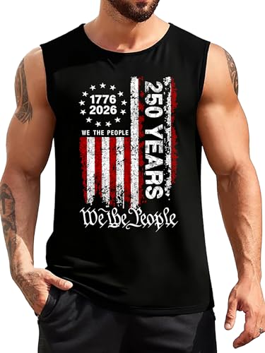 CAZYCHILD 250 Anniversary USA Shirt Mens 250 Year American Tank Tops Men 250th Birthday 4th of July Sleeveless Tee
