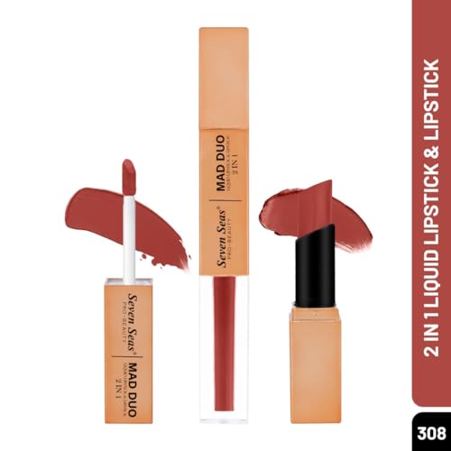 Image of Seven Seas 2in1 Non-Transfer | Smooth Texture | Hydrating | Long Lasting | Water-Proof | Full-Coverage Mad Duo Liquid Lipstick & Lipstick (Monza1, 4ml,3g)