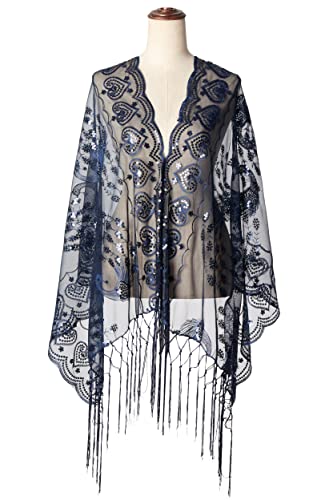 Image of BABEYOND 1920s Sequined Shawl Wraps for Women Fringed Evening Cape Wedding Bridal Shawl Scarf for Evening Dresses Party