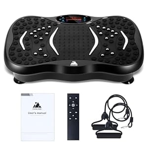 EVOLAND Fitness Vibrationsplatte 3D mit 5 Programm Modi Ausrüstung für Ganzkörperübungen Heimtraining, mit Bluetooth Lautsprecher 2 Widerstandsbänder