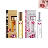 Eazerom 10 2PCS Lip Plumping Oil, Feuchtigkeitsspendendes Lippenöl,Lip Volumizer Lippenvergrößerung,Feuchtigkeitsspendende Lipgloss Farblos Durchsichtig Lip Oil,Moisturizing Lippenöl Lip Plumping,