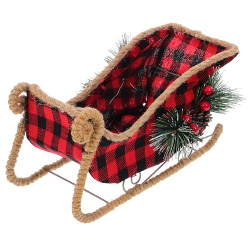 MAGICLULU Trenó de Natal vazio estátua de decoração xadrez trenó de pai Natal suporte para doces trenó grande caixa de presente para debaixo da árvore de Natal ornamento de prateleira