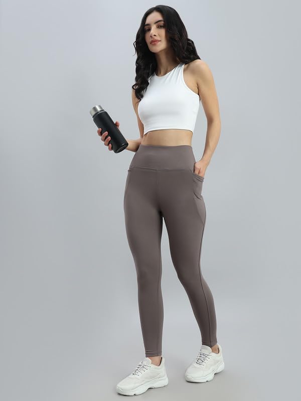 Image of GO COLORS Solid Nylon Stretch Ankle Length Training Tights | High Rise, Side Pockets