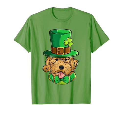 Leprechaun St Patricks Day Golden Doodle Shirts, Perro Mamá Papá Camiseta