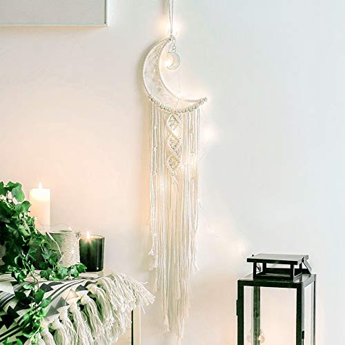 Xiangmall Arazzo Macrame da Parete Acchiappasogni Fatti a Mano Woven Tapestry Cattura Sogni Boho Decorazione Casa Salotto Camera da Letto Nozze Muro (Luna)