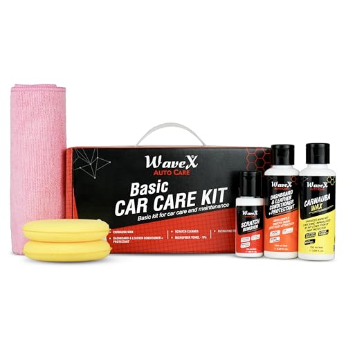 Car Cleaning Kit Contains Polish Carnauba Wax, Dashboard Polish, Scratch Remover, Premium Microfiber Cloth, 2- Ultra Fine Foam Applicators