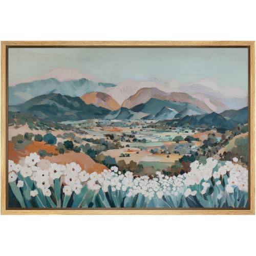 SIGNFORD Framed Canvas Print Wall Art Set Wildflower Mountain Valley Boho Illustrations Modern Art Farmhouse/Country for Living Room, Bedroom, Office - 24"x36" NATURAL