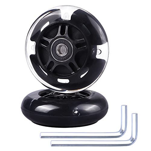 Gladeer 2-Pack 80mm 3-Wheeled Scooter Rear Wheels Light Up Inline Skate Replacement Wheels w/Bearings (Black)