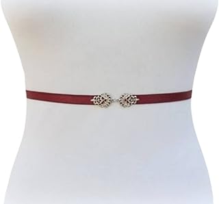 Red Burgundy Thin Elastic Silver Vintage Jeweled Waist Belt  - Compare price