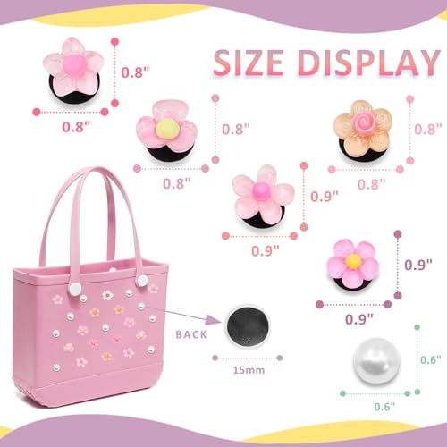 Accessories for Bogg Bag, 23 Pcs Floral Pearls, Compatible with Women's Rubber Beach Bag Tote Handbag2